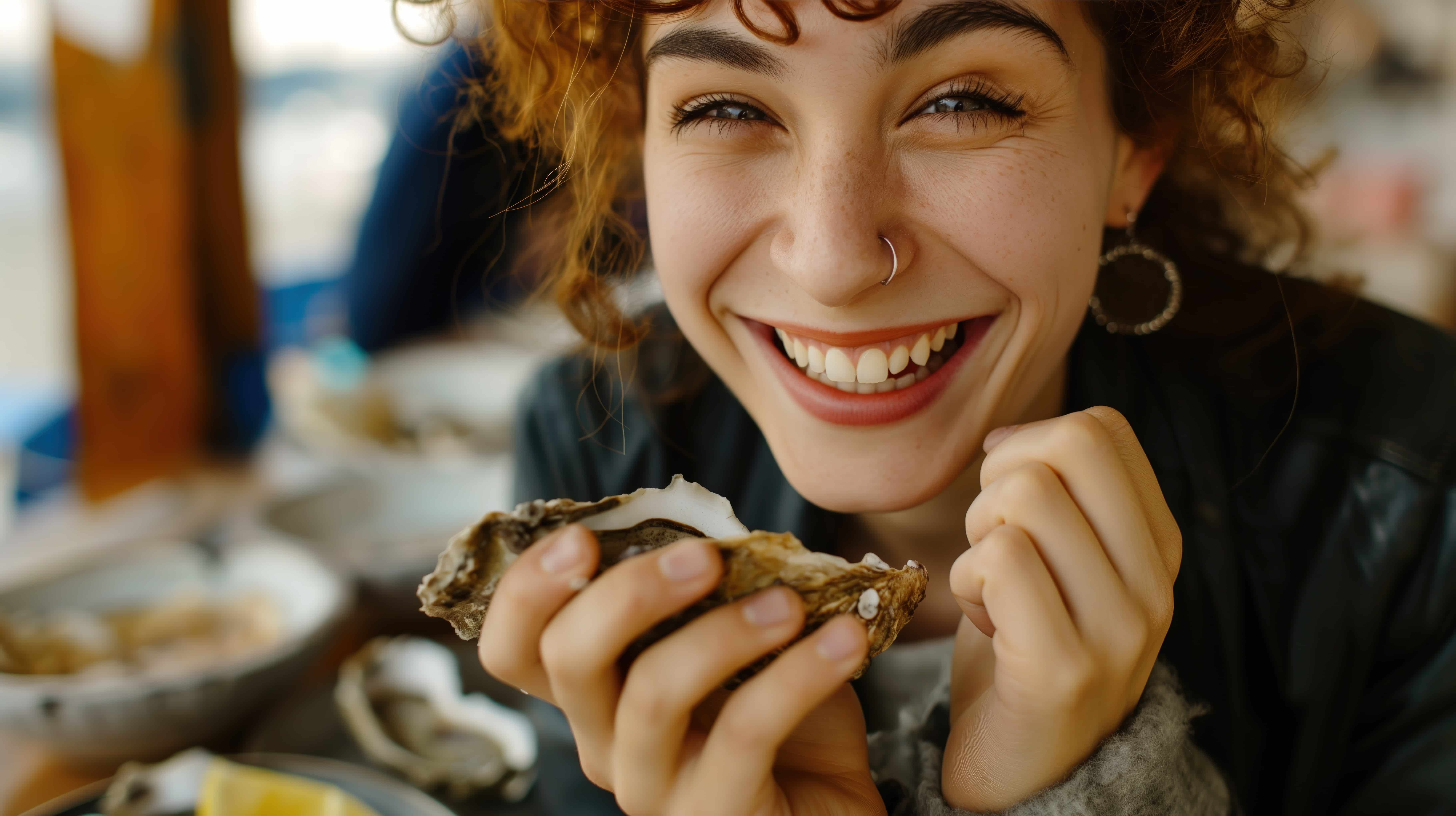 Woman holding fresh oysters, a potential source of Norovirus contamination when eaten raw or undercooked