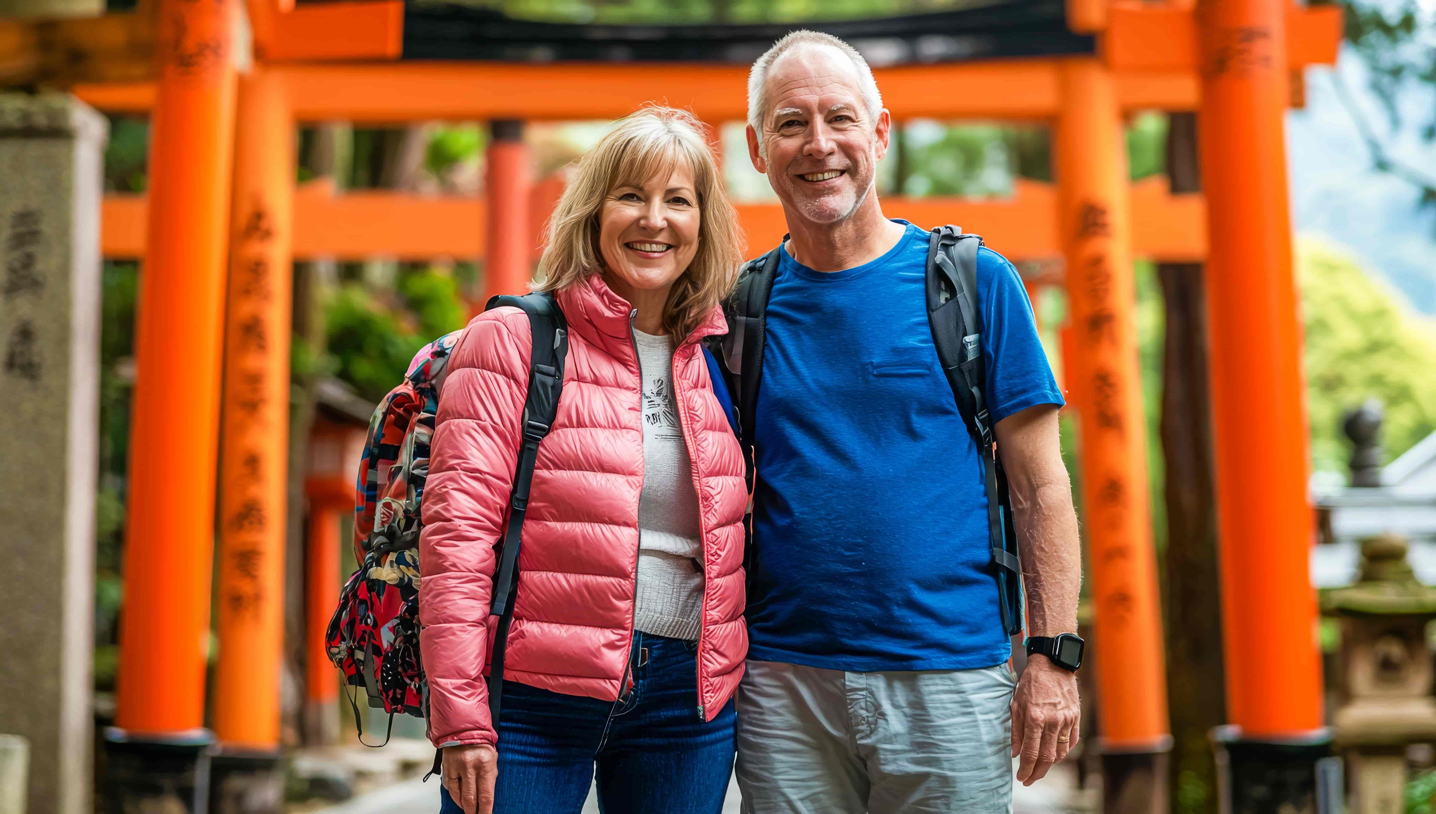 Tourist experiencing sudden headache while traveling in Japan