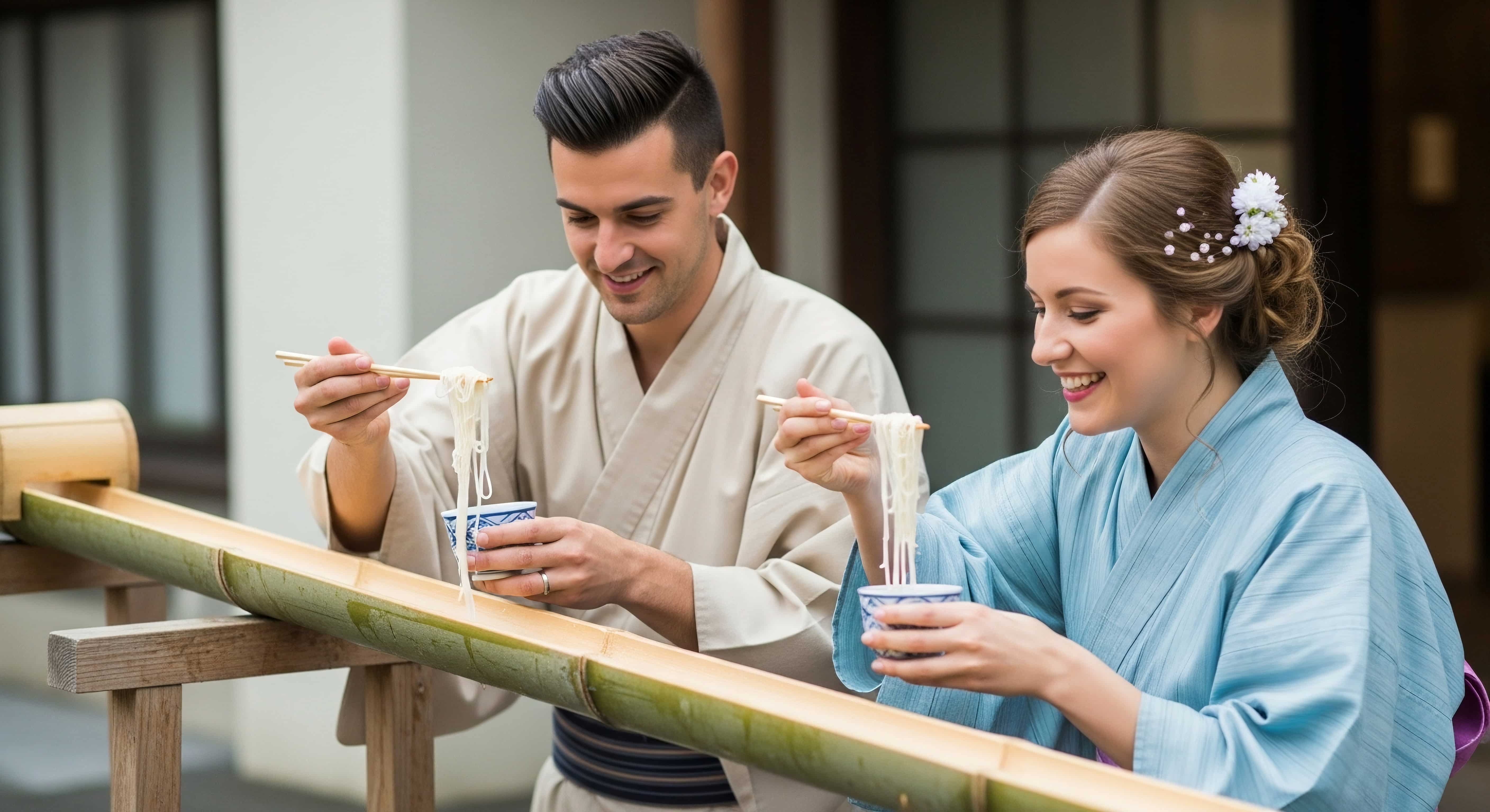 Tourist enjoying traditional Japanese experience in yukata